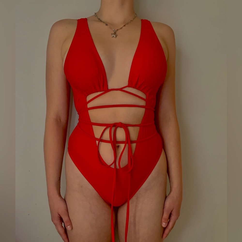 Women’s red tie one piece swimsuit